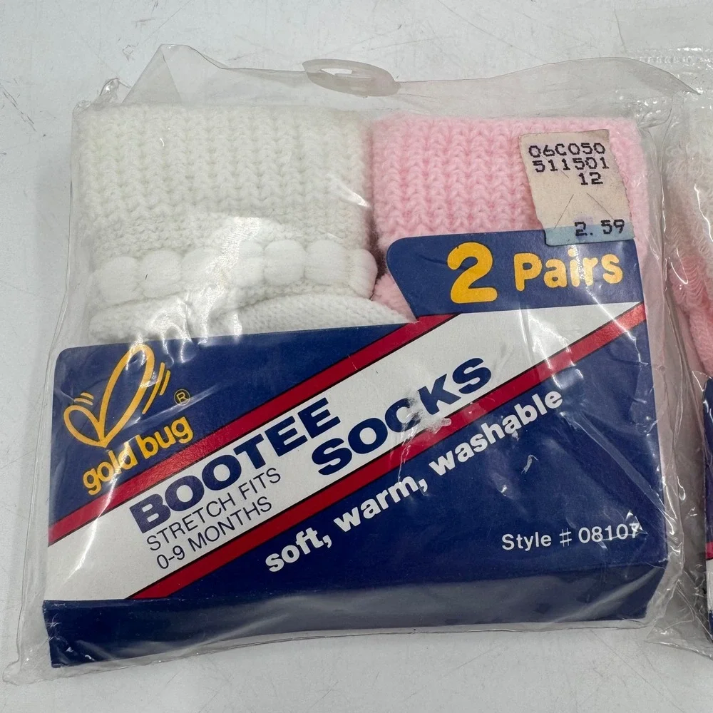 Vintage Goldbug Bootee Socks 2 Pair Pack Baby Infant 0-9 Months 12-24 Months NOS